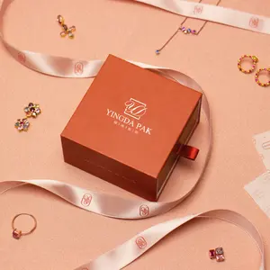 Logotipo personalizado de luxo pequeno anel de joias, pulseira, colar, caixa de presente de cartão de papel, gaveta deslizante