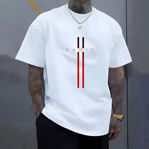 T-Shirt Casual da <span class=keywords><strong>Uomo</strong></span> in Poliestere con Stampa a Lettere Parigine a Sublimazione, Maglietta Estiva a Maniche Corte Leggermente Elasticizzata - Product Image 2