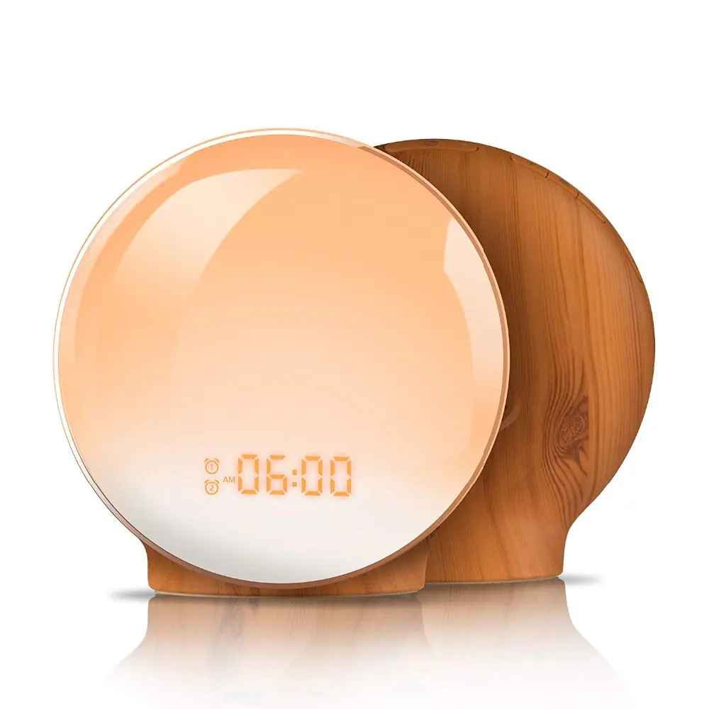 Smart Wake Up Light Workday Alarm Clock with 7 Colors Sunrise/Sunset Smart Life Tuya APP Works with Alexa Google Home