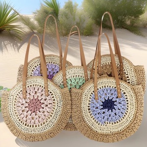 Bolso de playa de hombro informal para mujer, nuevo bolso de paja grande, bolso tejido de cuerda de papel de ganchillo colorido, bolso tejido de moda - Product Image 2