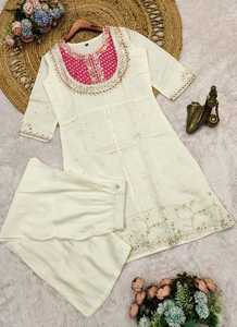 <b>Women</b> Cotton <b>Kurta</b> Kurti Set Embroidered Neckline Regular Fit Ankle-Length Casual Wear India Pakistan All Seasons 64270-337 - Product Image 3