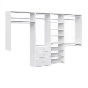 Storage Walk in Closet Wardrobe Bedroom Furniture with Shelves and Drawers for Bedroom in White with Hardware