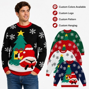 <b>Men</b> Ugly Christmas Sweater Jacquard Pullover Xmas Jumper Santa Tree Snowflake Pattern Holiday Party Knit Sweater - Product Image 1