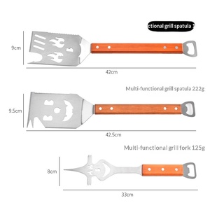 Ensemble d'outils de barbecue multifonctionnels en acier inoxydable, trois pièces, barbecue d'extérieur, manche en bois, fourchette, pelle, pince, combinaison moderne - Product Image 5