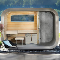 Sauna Exterior de Madera Sólida en Forma de Cubo, Diseño Moderno, Sauna Tradicional de Cedro Rojo