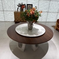 Table à manger pivotante de luxe avec base en marbre naturel, 6 places, en bois massif moderne et écologique, mobilier de salle à manger d'hôtel