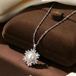 SA Jewelry Wholesale - Colgante de Lujo con Diseño de Rayos de Sol y Perla Redonda Natural de Agua Dulce, Chapado en Plata, para Fabricación de Collares - Product Image 2