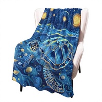 Couverture en polaire douce et confortable en forme de tortue de mer bleue, tapis tricoté pour chambre à coucher, canapé, camping