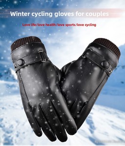 Mitaines d'hiver noires pour hommes, chaudes, compatibles écran tactile, coupe-vent, pour la conduite, en cuir, automne-hiver, style professionnel - Product Image 3