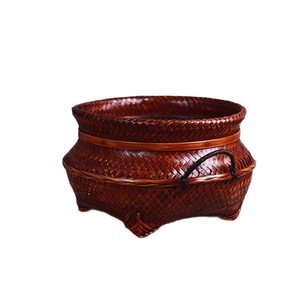 <b>Bamboo</b> Woven Storage Basket Round Tung Oil Lacquer Kitchen Food <b>Container</b> Neatening Storage - Product Image 5