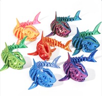 Figura de Tiburón Blanco Impresa en 3D con Divertido Diseño de Esqueleto Móvil, Ideal para Decoración de Escritorio