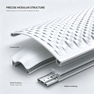 Système de façade à motif tissé, revêtement en aluminium 3D, panneaux muraux extérieurs pour bâtiments publics contemporains - Product Image 4