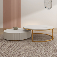 Nouveau design de meubles de salon en bois ronds et gigognes Table basse latérale en fil de fer Table basse ronde moderne en bois