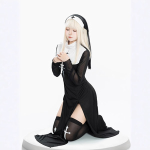 Nuevo Disfraz de Monja Sexy para Adultos de Halloween, Disfraz de Cosplay con Cruz Negra, Vestido para Actuaciones de Carnaval - Product Image 4