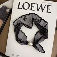 Écharpe fine en dentelle brodée avec nœud, collier en perles d'imitation, cravate décorative en maille pour femme