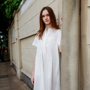 Vestido Midi Blanco de Verano para Mujer, Manga Corta, Holgado, Estilo Camisero, Transpirable, <span class=keywords><strong>Ropa</strong></span> Formal para Mujer - Product Image 3