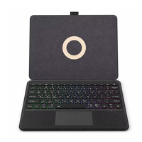 Funda con Teclado Bluetooth Retroiluminado para iPad con Panel Táctil y Soporte, Cubierta de Teclado para Tablet en Árabe e Inglés con Soporte para Stylus