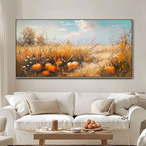 Quadro Moderno Nordico Autunnale Fatto a Mano in Acrilico Ecologico, Dipinto Originale su Tela con Scene di Foglie di Zucca per Soggiorno - Product Image 2