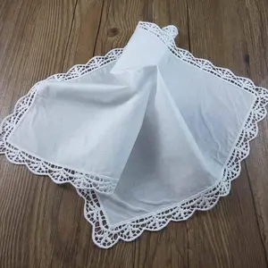 简单风格纯白色 100% 棉蕾丝边餐桌婚庆餐巾纸