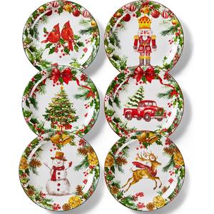 Assiette à dîner en céramique moderne et minimaliste de 25,4 cm avec motif de plantes de Noël, compatible micro-ondes, vaisselle de fête - Product Image 1