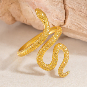 Snake Zodiac Stainless Steel <b>Ring</b> 18k Gold Plated Adjustable Unisex Fashion Jewelry Gift Animal Design - Product Image 2