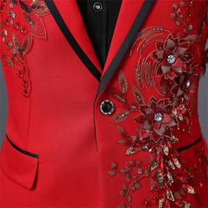 بذلات رجالية فاخرة من قطعتين مطرزة بزر واحد طباعة سهرة عشاء جاكيت بنطال حفلة موسيقية زفاف أنيق بليزر فستان بدلة - Product Image 6