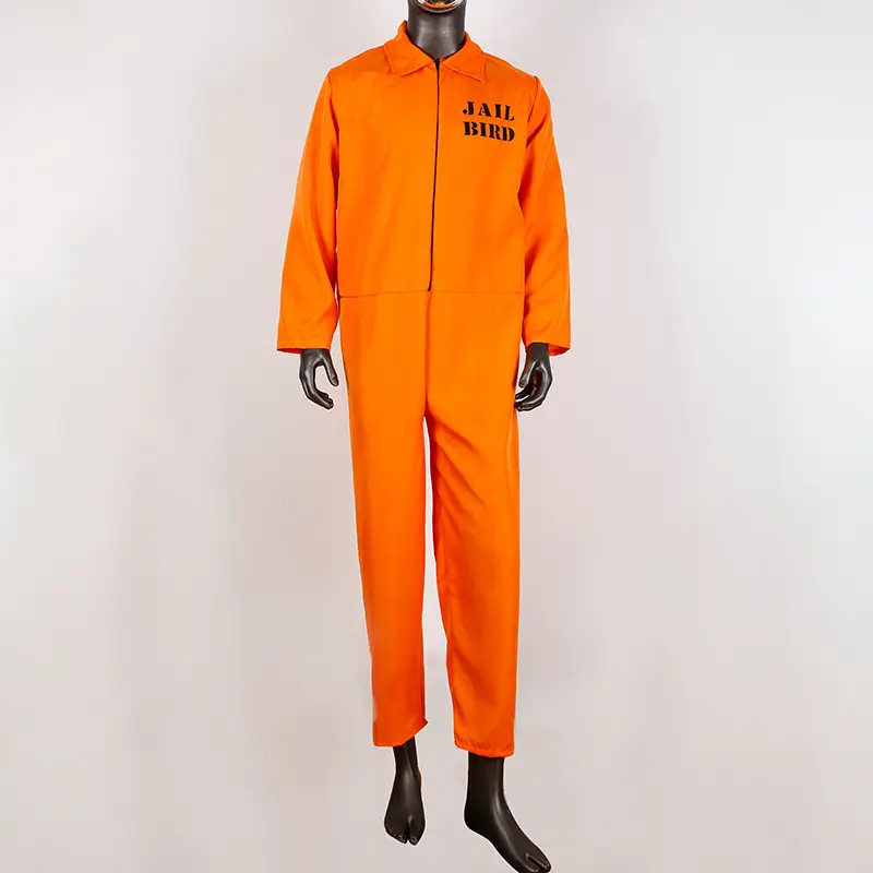 Adult Mens Orange Convict Suit Prisoner Overalls Jail JumpSuit Dress Up Outfit With handcuff