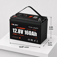 Batterie LiFePO4 Enlzh 12,8 V 160 Ah avec BMS auto-chauffant intégré, écran LCD Bluetooth, pack de batteries au lithium solaire OEM