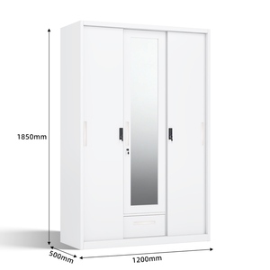 <span class=keywords><strong>Armario</strong></span> de Acero Corredizo de 3 Puertas <span class=keywords><strong>con</strong></span> Patrón Impreso, <span class=keywords><strong>Espejo</strong></span> y Barra Colgante Ajustable para Organización de Ropa - Product Image 3