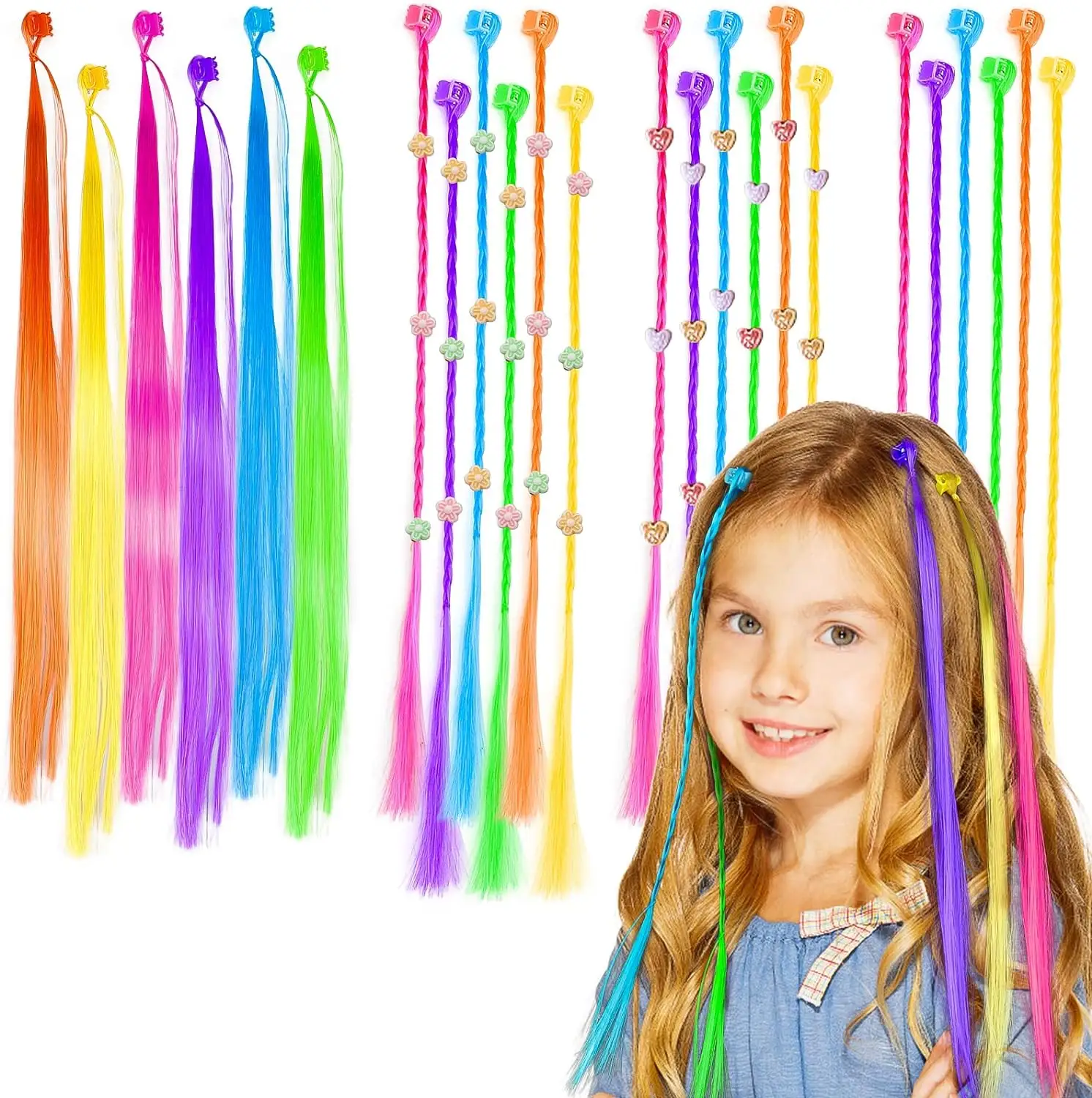 6pcs Girls Cute Colorful Braided Wig Hair Extensions Decorative Hair Clips Hair Accessories For Party Performance