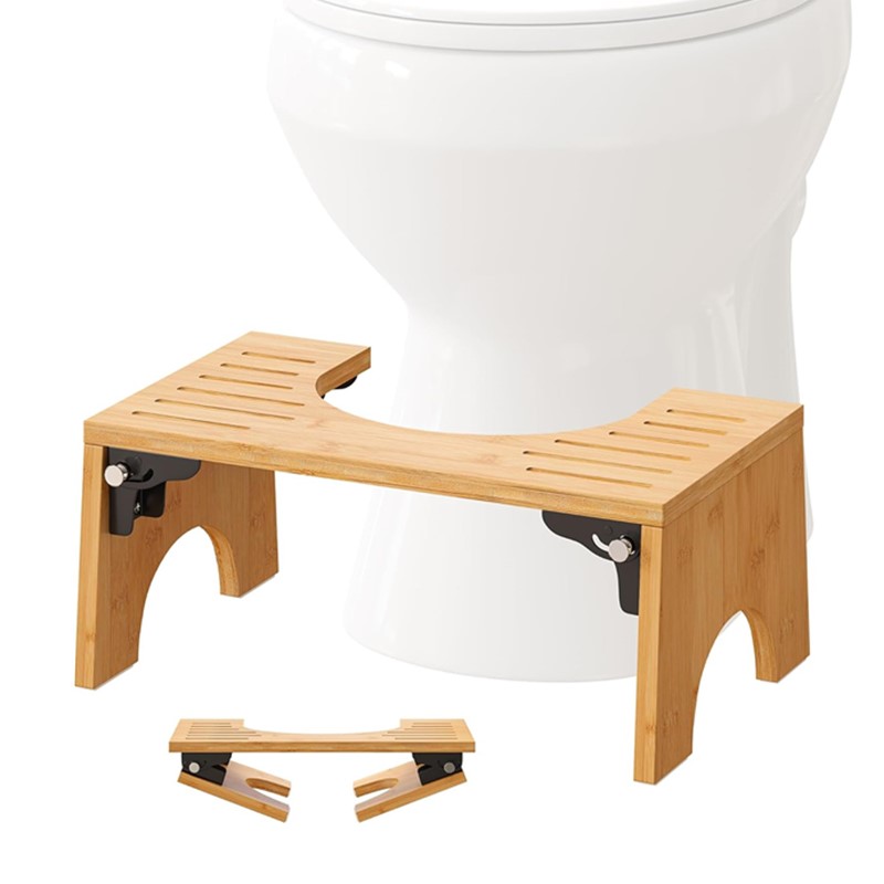 Faltbarer Toilettenhocker aus Bambus mit Anti-Rutsch-Streifen