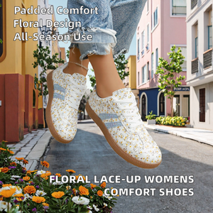 <b>Womens</b> Daily Floral Printed <b>Trainers</b> Low Top <b>Lace</b> Shimmer Side Stripe Accent Comfort Padded Insole Fabric Lining Rubber Outsole - Product Image 2