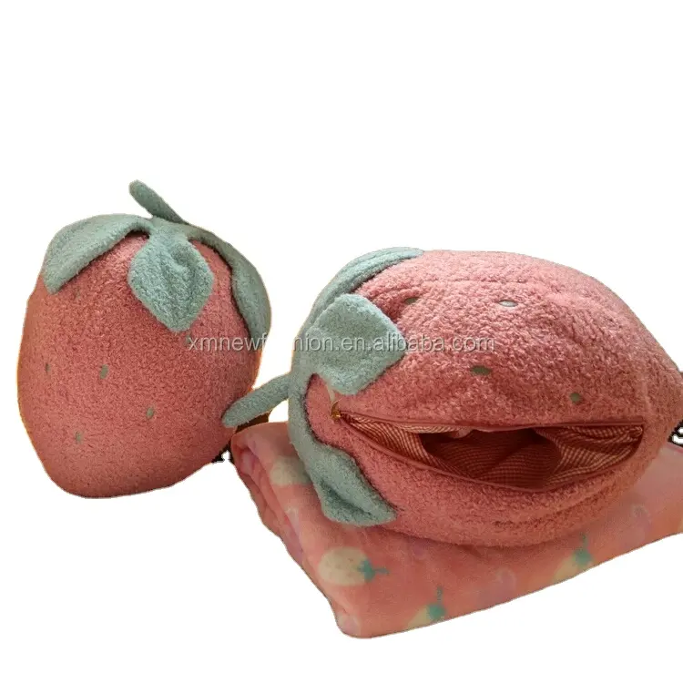 Fruit Airplane Travel Pillow Plush Strawberry Shaped Neck Cushion Plush Bedroom Kids Air conditioning Blanket