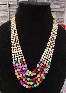 Classy Look Pearl <b>Bead</b> and <b>Green</b> Small <b>Beads</b> Stone <b>Necklace</b> Artificial Jewellery in Good Price From Indian Supplier - Product Image 2