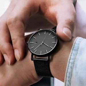 Đồng hồ nam lịch đơn, Đồng hồ thạch anh nam cổ điển và thời trang, Dây thép lưới cuộc sống hàng ngày, Chống thấm nước - Product Image 4