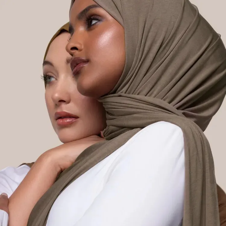 האחרון באיכות גבוהה נשים מוסלמי צעיף Hijabs נמתח פרימיום צעיף כותנה ממוחזר לנשימה ידידותית לסביבה במבוק ג 'רזי חיג' אב