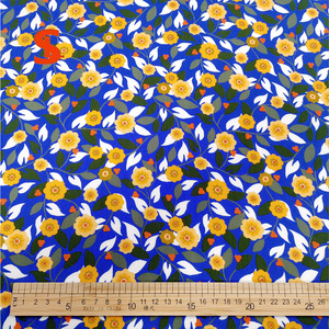 ผ้าฝ้ายออร์แกนิค Liberty ทอลายป๊อปลิน พิมพ์ลายดอกไม้สีเหลืองเล็กๆ สีน้ำเงินล้วน สำหรับชุดเดรสเด็กผู้หญิง สวมใส่สบายๆ - Product Image 3