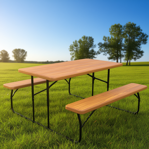 Conjunto de Mesa y Bancos Plegables para Picnic, con Textura Similar a la Madera, Diseño Rectangular con Patas de Plástico, para Uso en Interiores y Exteriores - Product Image 2