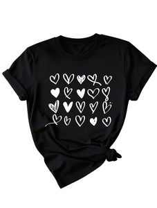 T-shirt da donna casual a maniche corte con scollo rotondo e motivo a cuore di San Valentino, leggera, 100% cotone, regalo per l'estate e la primavera - Product Image 1