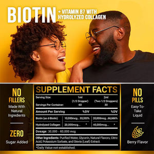 Gocce Liquide per la Crescita dei <span class=keywords><strong>Capelli</strong></span> con Biotina e Collagene OEM, 60000mcg, per Pelle Luminosa e <span class=keywords><strong>Unghie</strong></span> Forti, <span class=keywords><strong>Integratore</strong></span> Vitaminico B7 - Product Image 5