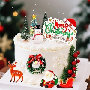 Lot de 8 décorations de gâteau Joyeux Noël et Bonne Année : Père Noël, Traîneau, Renne, Bonhomme de neige, Couronne, Sapin – Fournitures de fête pour les fêtes de fin d'année - Product Image 2