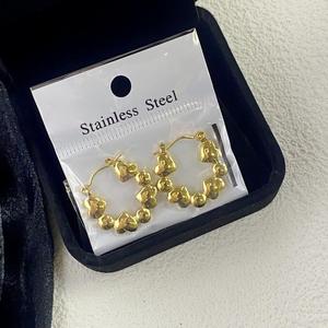 Pendientes de Aro de Acero Inoxidable Martillado Geométrico Irregular, Chapados en Oro de 18K, Simples y Versátiles para Mujer, Gran Venta Transfronteriza - Product Image 6