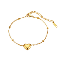Bracelet minimaliste en acier inoxydable doré avec breloque cœur lisse et chaîne à maillons, étanche