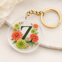 Porte-clés personnalisé OEM en acrylique avec pendentif rond bouquet de zinnias botaniques pour cadeau promotionnel – Direct Usine
