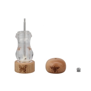 Juego manual de molinillo de sal y pimienta con cuerpo de madera y vidrio - Product Image 4