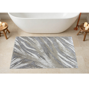 Tapis de bain en coton recyclé teint en fil jacquard Tanya Ecru Beige, fabrication privée, fabriqué en Turquie - Product Image 1