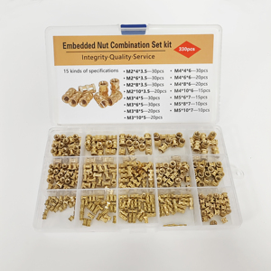 330 piezas de tuercas moleteadas de latón, tuercas moldeadas por inyección, tuercas termofijables M2-M5 - Product Image 1