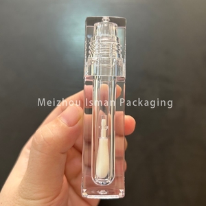 Tube de brillant à lèvres vide ISMAN 4 ml, carré, entièrement transparent, avec grand applicateur, en plastique ABS, vente en gros, emballage DIY rechargeable, flacon - Product Image 4