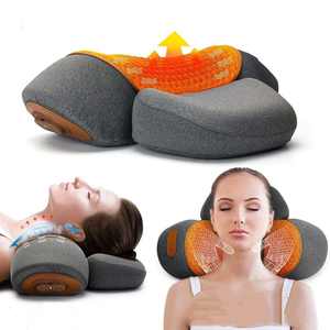 Oreiller cervical en mousse à mémoire de forme chauffant, fonction de vibration, fonction musicale, alimentation USB, taille personnalisable pour le massage du cou - Product Image 1