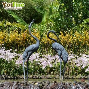 Grande Statua di Animale in Rame per Giardino Esterno, Tartaruga in Bronzo con Gru in Piedi - Product Image 3